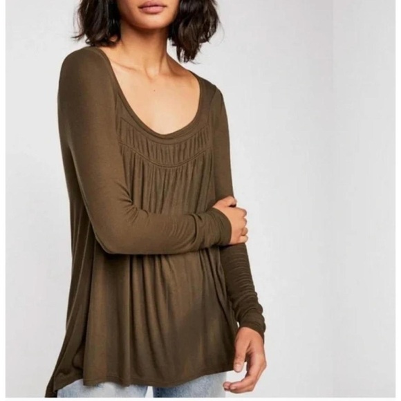We The Free Tops - Free People Olive Long-Sleeve Scoop Neck Top